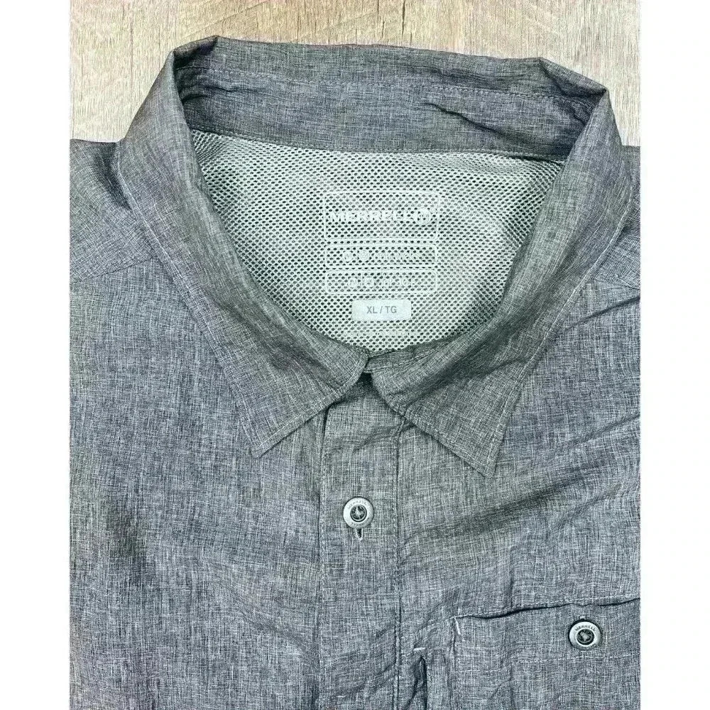 Merrell Mens XL Opti Wick UPF 30+ Shirt Metal Buttons Zip Pocket Gray Outdoor - Picture 3 of 9